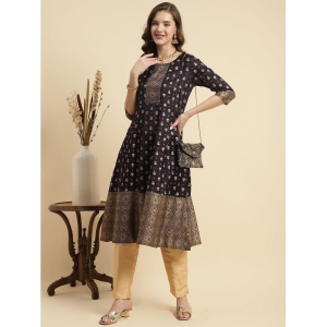 Rangita Women Black Ethnic Printed Calf Length Flared Kurti - None