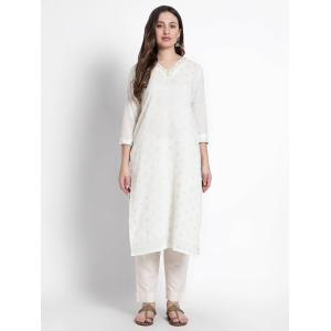 White Cotton Sky Blue Woven Kurta-2X Large