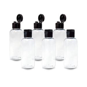 HARRODS 50ml Empty Clear Plastic Bottles Refillable Travel Size Cosmetic Containers Small Leak Proof Squeeze Bottles with Black Flip Cap for Toiletries,Shampoo. (Pack of 6)