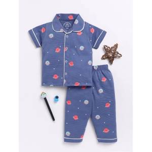 Blue Planets Print Half Sleeve Night Suit-6-9 m