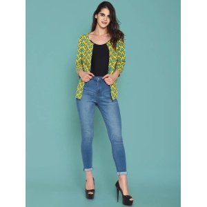 Yellow Printed Open-front Shrug-XL