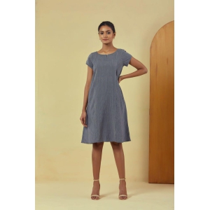 Maya Navy Handwoven A-Line Dress