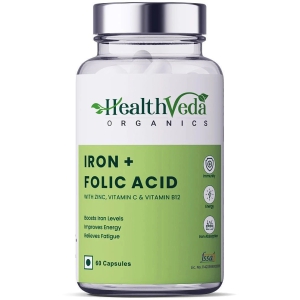 Health Veda Organics Iron+Folic Acid Supplements for blood building & Immunity, 60 Veg Capsules