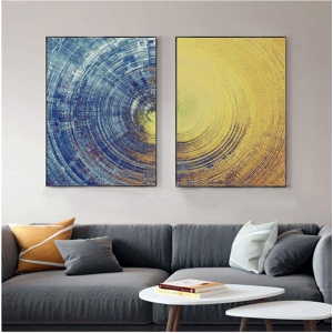 Euroxo Glossy Blue And Yellow Circles Pattern MDF with metal frame Painting Modern Wall Art Pictures For Home Decor 60x80cm(24x31in)x2