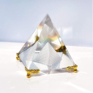 Feng Shui Crystal Pyramid On Golden Stand for Positive Energy and Vastu Correction, Good Luck & Prosperity-5.5cm