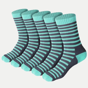 Bamboo Kids Crew Socks (Stripes) - 5 Pairs-Age 13-16 Years (20 cm to 22 cm) / Teal | Teal | Teal | Teal | Teal