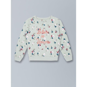 Plum Tree Girls Floral print Round neck Pullover Sweatshirt- Green - None