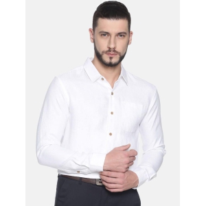 Men Herringbone White Hemp Formal Full Sleeve Shirt