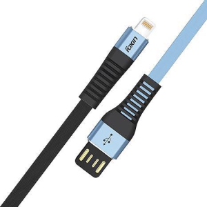 Foxin FLAT Premium USB to 8 Pin 1.2 MT 480 mbps Charge & Sync Cable Blue And Black