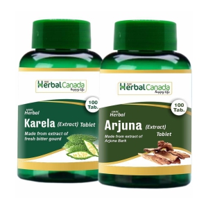 Herbal Canada Karela (100 Tablets) + Arjuna (100 Tablets), Healthy Combo Pack