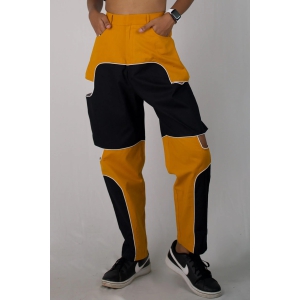 Cut out colour blocked pants-Yellow+Black / XS