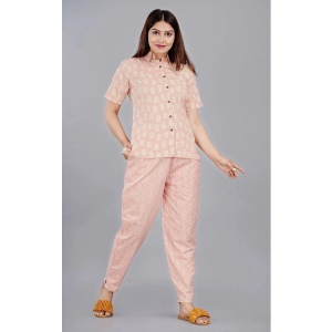 HIGHLIGHT FASHION EXPORT - Peach Cotton Blend Womens Nightwear Nightsuit Sets ( Pack of 1 ) - None