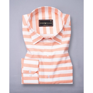 Atomic Orange And White Stripe Cotton Linen Shirt-39 / S