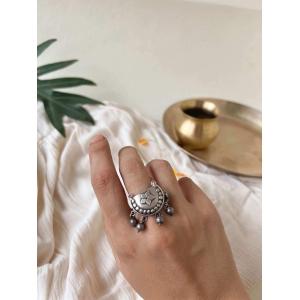 Ardha oxidised silver ring with ghunghroo