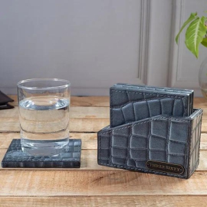 Coaster Set of 4 In Genuine Croco Leather Grey-Grey