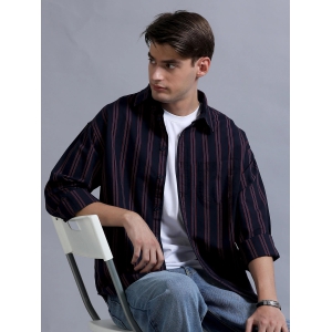 Premium Men Shirt, Relaxed Fit, Yarn Dyed Stripes, Pure Cotton, Full Sleeve, Navy Blue-S / Navy Blue