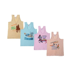 Dollar Kids Care Cotton Sleeveless Multicolor Printed Kids/Girls Vest - Pack of 4 - None