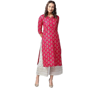 Women?s Rayon Mirror Work Long Kurta and Stripe Palazzo Set (Peach)