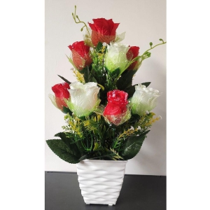 BAARIG - Red Rose Artificial Flowers with Basket ( Pack of 1 )