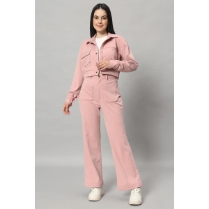 Women Dusty Pink Fleece Crop Top and Flared Trouser Co-Ord Set-XS