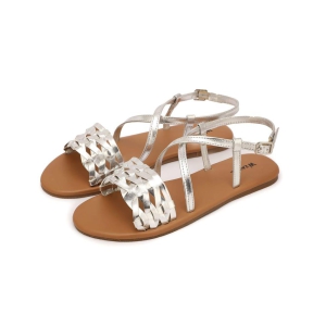 WOMEN Multi Strap Knotted Silver Flat Sandals