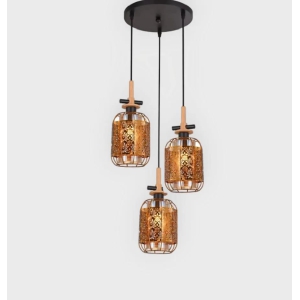 HDC Modern Beautifully Carved Metal Glass Hanging Pendant Chandelier Light For Kitchen Living Room Bedroom Set of 3