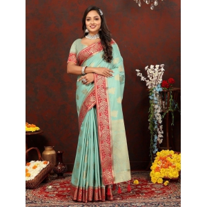 Skyblue Cotton Woven Design with Zari Weaving Design Saree