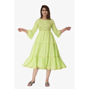 Maquien - Green Rayon Women's Tiered Flared Kurti ( Pack of 1 ) - S