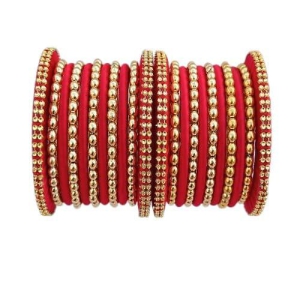 Stylish Alloy Women & Girls Bagdi Thread Golden Moti Bangles | Golden Bangles | Alloy Bangles | Bagdi Thread Bangles | Fashion Bangles-100 (Red, 2.6)