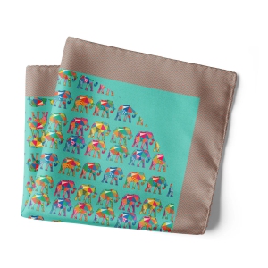 Chokore Multi-coloured Elephants Silk Pocket Square for Men from the Wildlife range-18 x 18