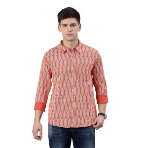 Joven Mens Slim Fit Printed Casual Shirt-46 / Sunset Orange