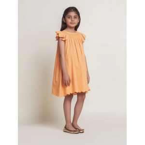 Fefi Flutter Sleeveless Embroided Cotton Girls Dress - Peach-12-13Y