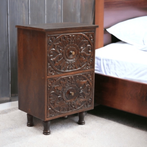 The Heirloom Carved side table / wooden end table / drawer storage table by Orchid Homez