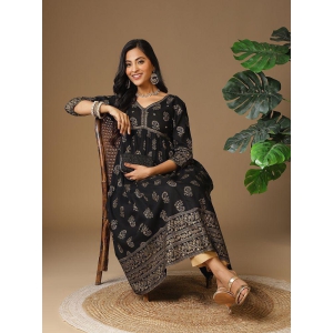 Rangita Women Rayon Black Embellished Calf Length Anarkali Kurti - None