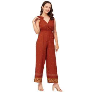 Moomaya Printed Jumpsuit For Women, Sleeveless Tie-Up V-Neck Loose Romper