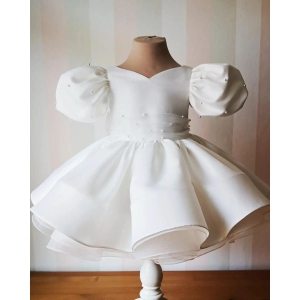 Cutedoll White Pearls Silk Kids Girl Frock Dress-9-12 Month