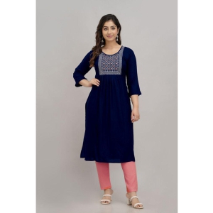 Kapadia - Navy Straight Rayon Women''s Stitched Salwar Suit ( Pack of 1 ) - None