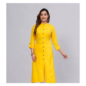 MAUKA Rayon Embellished Front Slit Womens Kurti - Yellow ( Pack of 1 ) - None