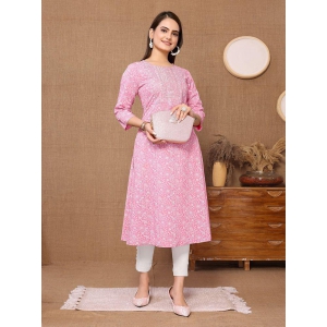 Rangita Women Rayon Pink Embroidered Calf Length A-line Kurti - None