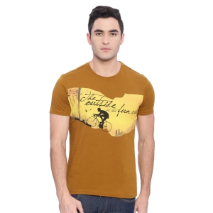 Wolfpack Men Brown Printed Round Neck T-Shirt-XL