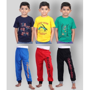 JILZ - Multi Cotton Boy's T-Shirt & Pants ( Pack of 3 ) - None