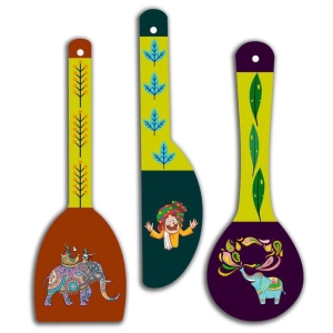 Saf Wood Spoon Shape Designer Designer Shape Decoratives Panel Multi - Pack of 3