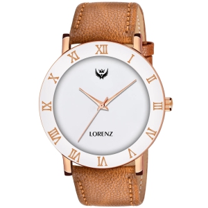 Lorenz Brown Leather Strap & White Roman Dial Analogue Watch for Men-Free Size