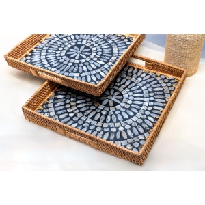 RATTAN & MOTHER OF PEARL TRAYS