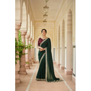 Dark Green Color Sequined Swarovski Saree