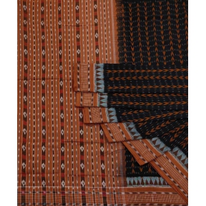 Black Brown Sambalpuri Handwoven Single Ikat Cotton Saree