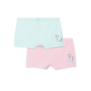 Girls Shorties -  green & pink unicorn print - Pack of 2-11-12 years