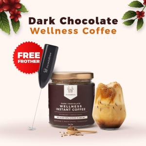 Dark Chocolate Wellness Instant coffee - 50 gm Jar and Frother