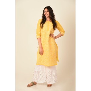 Ladies Yellow New Fashion Hand Chikankari Kurti