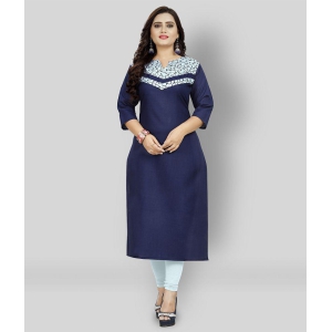 Rangrasiya - Navy Cotton Blend Women's Straight Kurti ( Pack of 1 ) - L